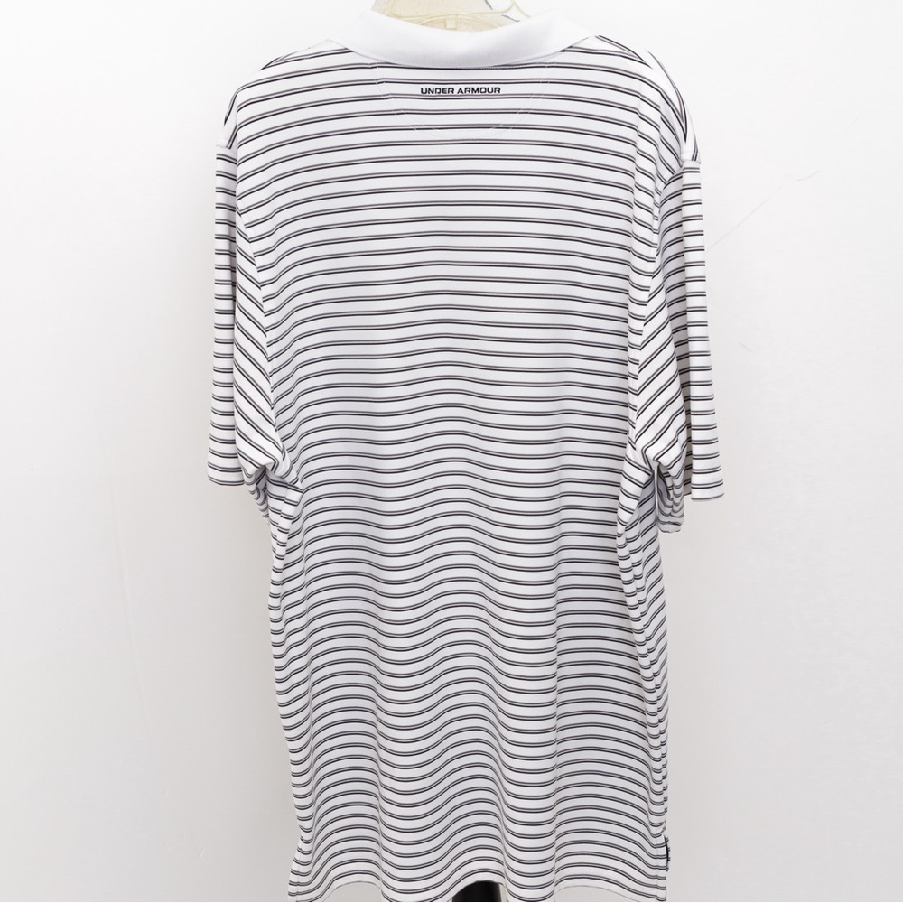 Under Armour heat gear loose fit polo style stripe shirt white, gray, & black XL - Picture 2 of 12